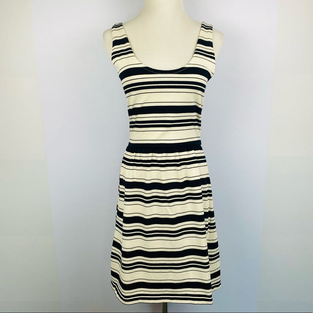 J.CREW Villa Cream & Black Striped “A” Line Skater Sleeveless Dress - Picture 9 of 12